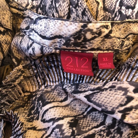 212 Collection Button Up Blouse Reptile Print Ruffles Long Sleeves - Picture 8 of 13